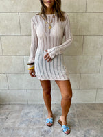Beige Plain Crochet Short Dress