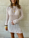 Beige Plain Crochet Short Dress