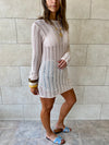 Beige Plain Crochet Short Dress