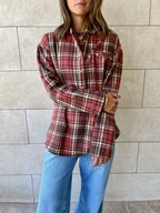 Burgundy Plaid Button Down Henley