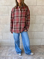 Burgundy Plaid Button Down Henley