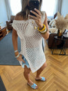 Beige Crochet Mini Throw Over Cover-Up