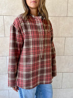 Burgundy Plaid Button Down Henley