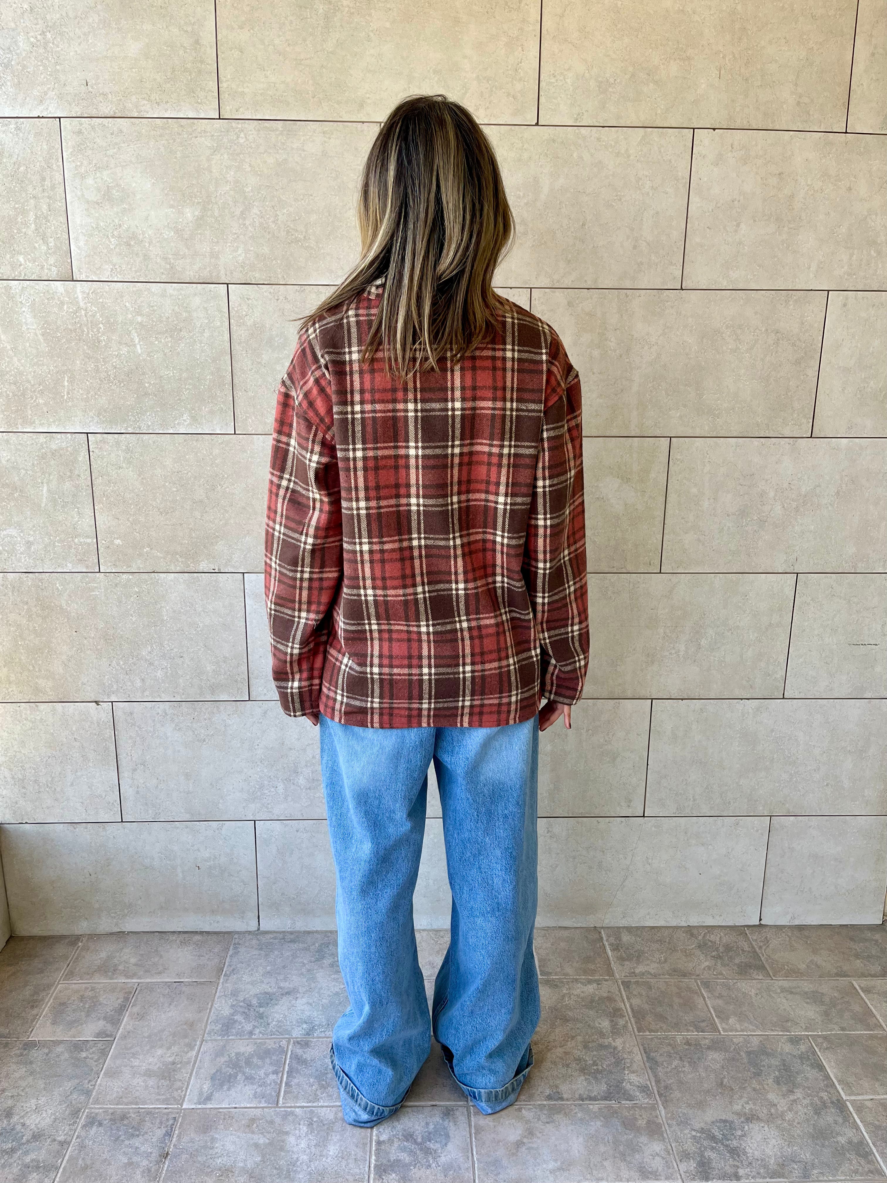 Burgundy Plaid Button Down Henley