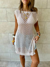 Beige Crochet Mini Throw Over Cover-Up