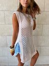 Beige Crochet Mini Throw Over Cover-Up