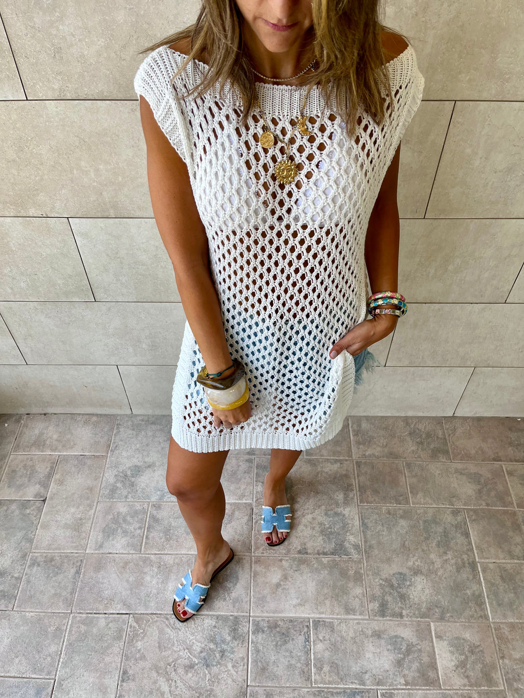 White Crochet Mini Throw Over Cover-Up