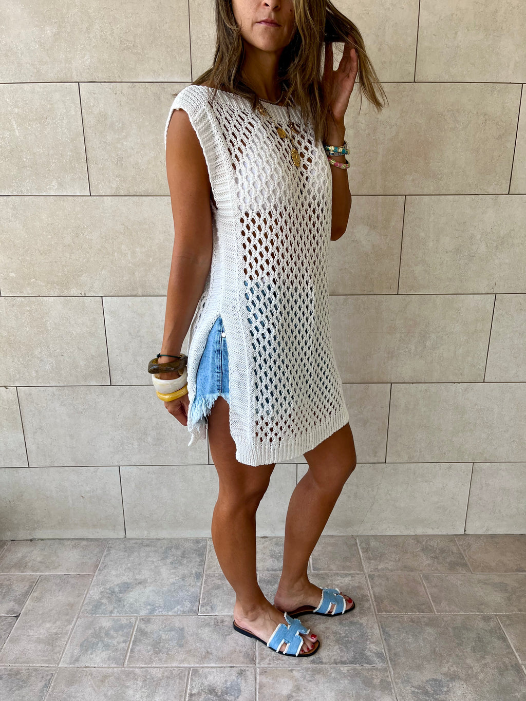 White Crochet Mini Throw Over Cover-Up