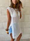 White Crochet Mini Throw Over Cover-Up