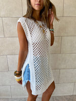 White Crochet Mini Throw Over Cover-Up
