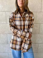 Camel Plaid Button Down Henley