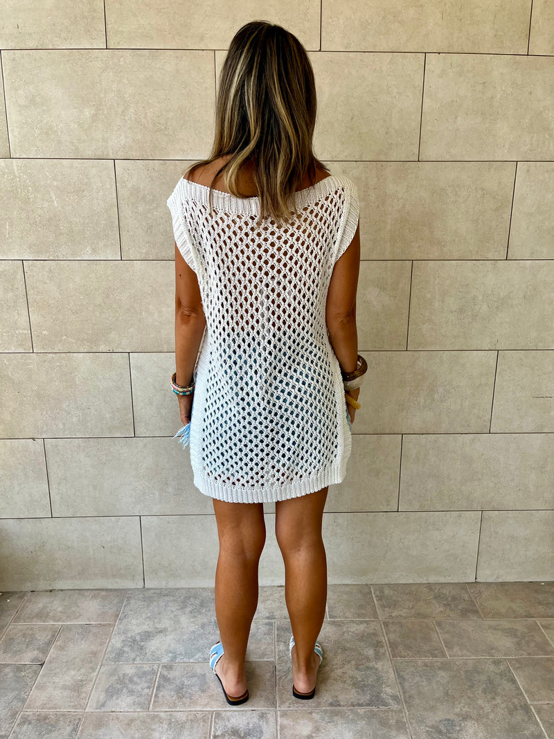 White Crochet Mini Throw Over Cover-Up