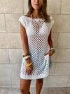 White Crochet Mini Throw Over Cover-Up