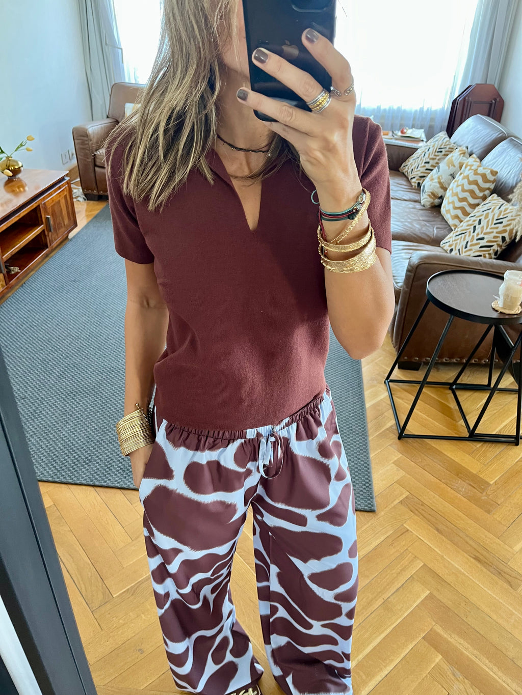 Brown Frillu Signature Knit Polo