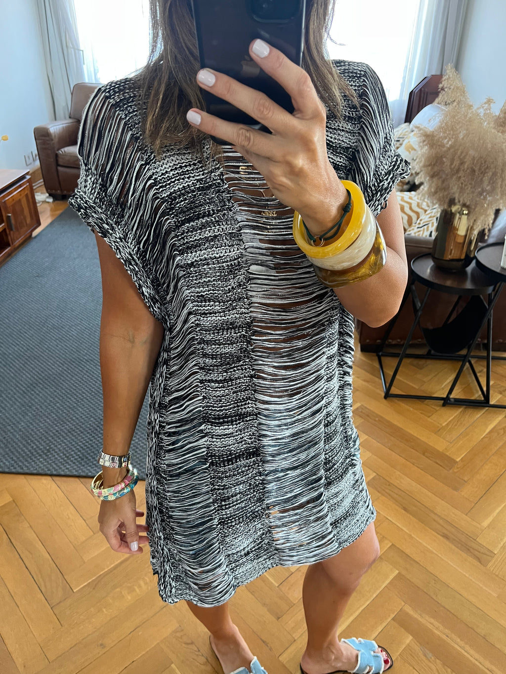 Grey Vibing Shaggy Mini Crochet Coverup