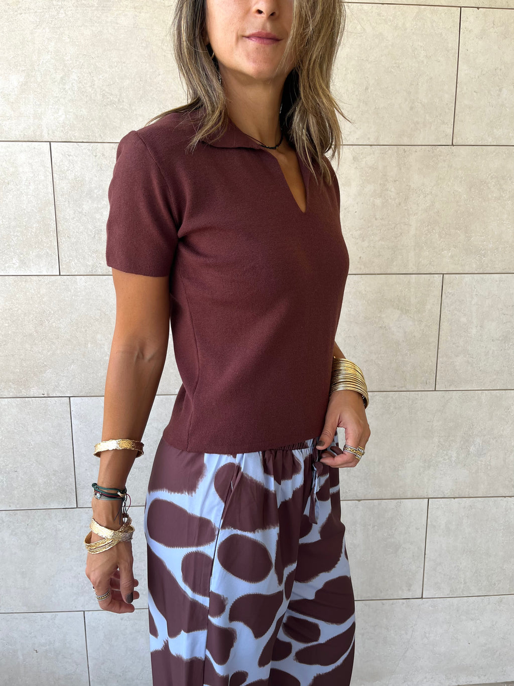 Brown Frillu Signature Knit Polo