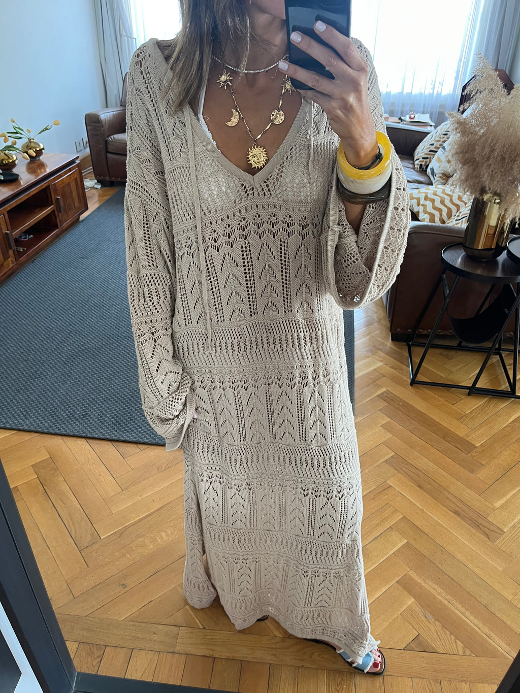 Beige Boho Breeze Crochet Cover Up