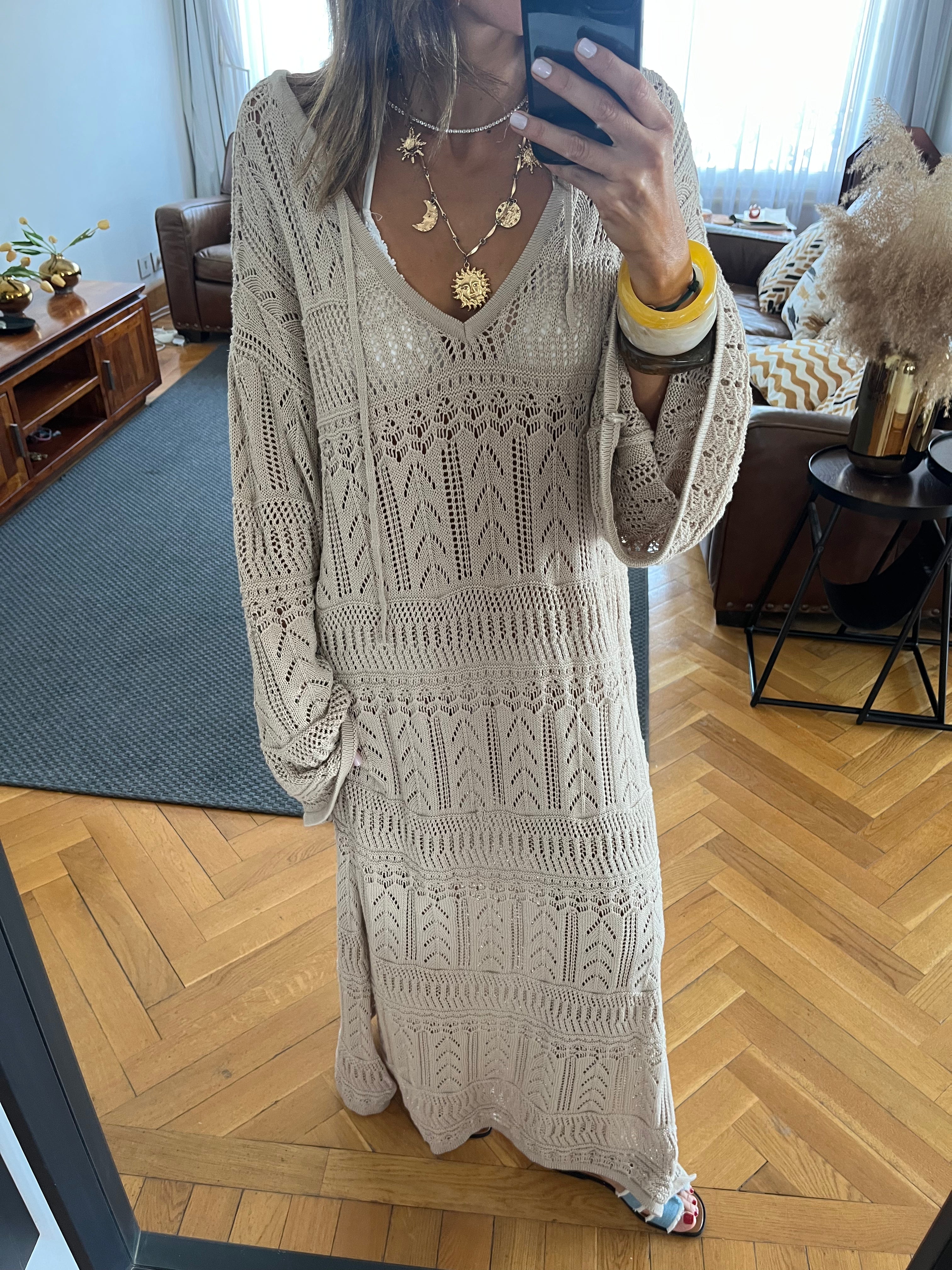 Beige Boho Breeze Crochet Cover Up