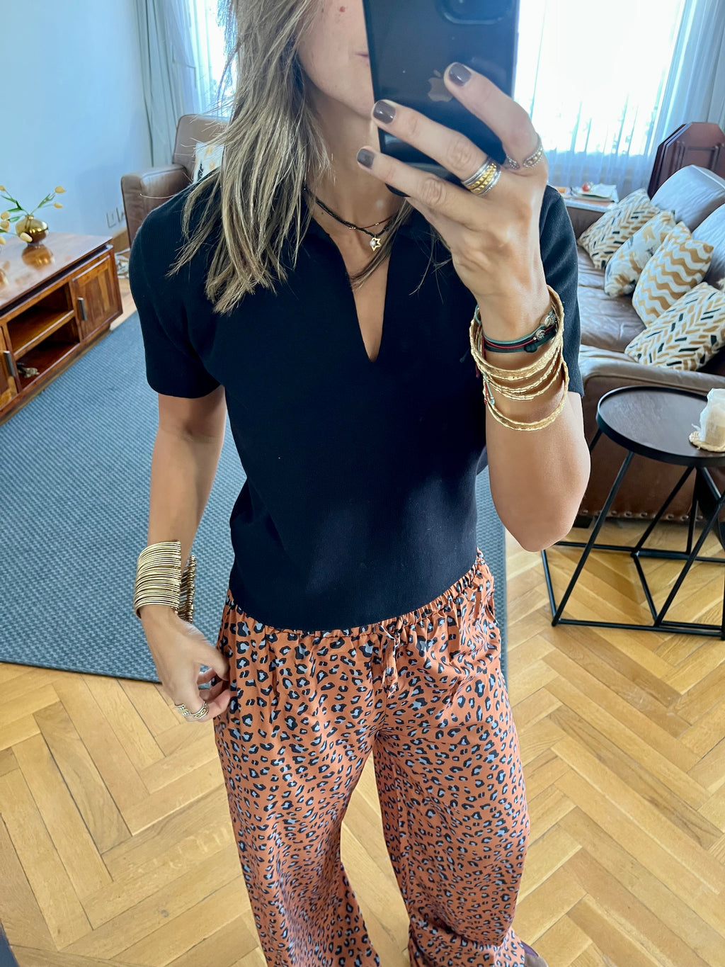 Black Frillu Signature Knit Polo