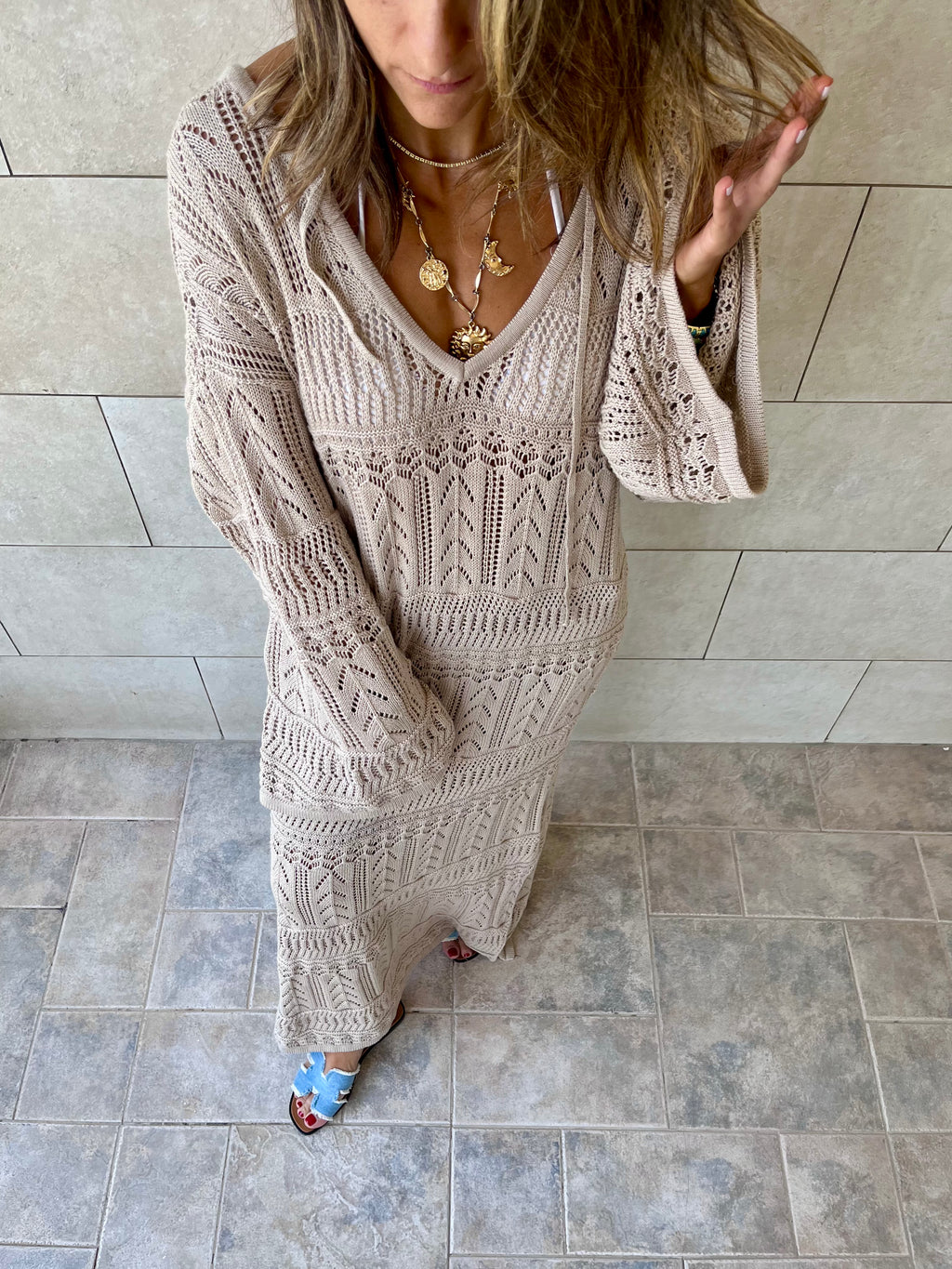 Beige Boho Breeze Crochet Cover Up