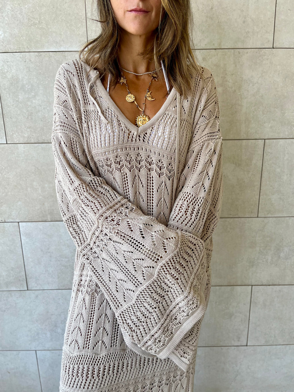 Beige Boho Breeze Crochet Cover Up