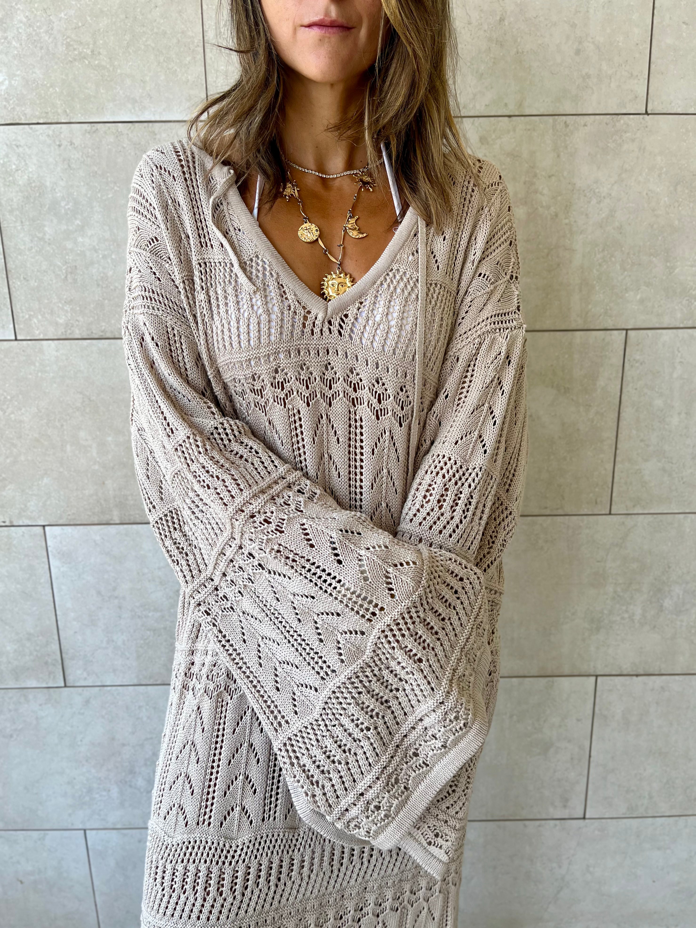 Beige Boho Breeze Crochet Cover Up