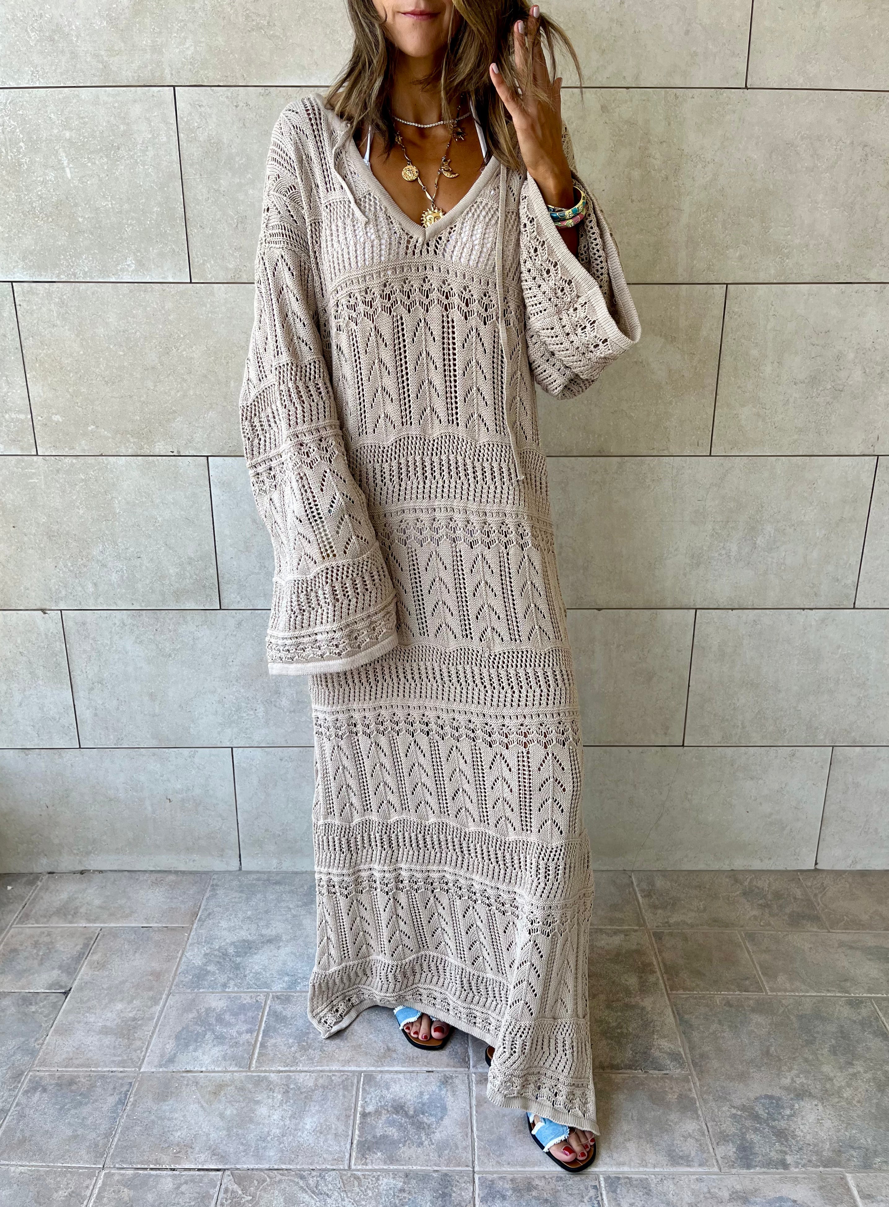 Beige Boho Breeze Crochet Cover Up