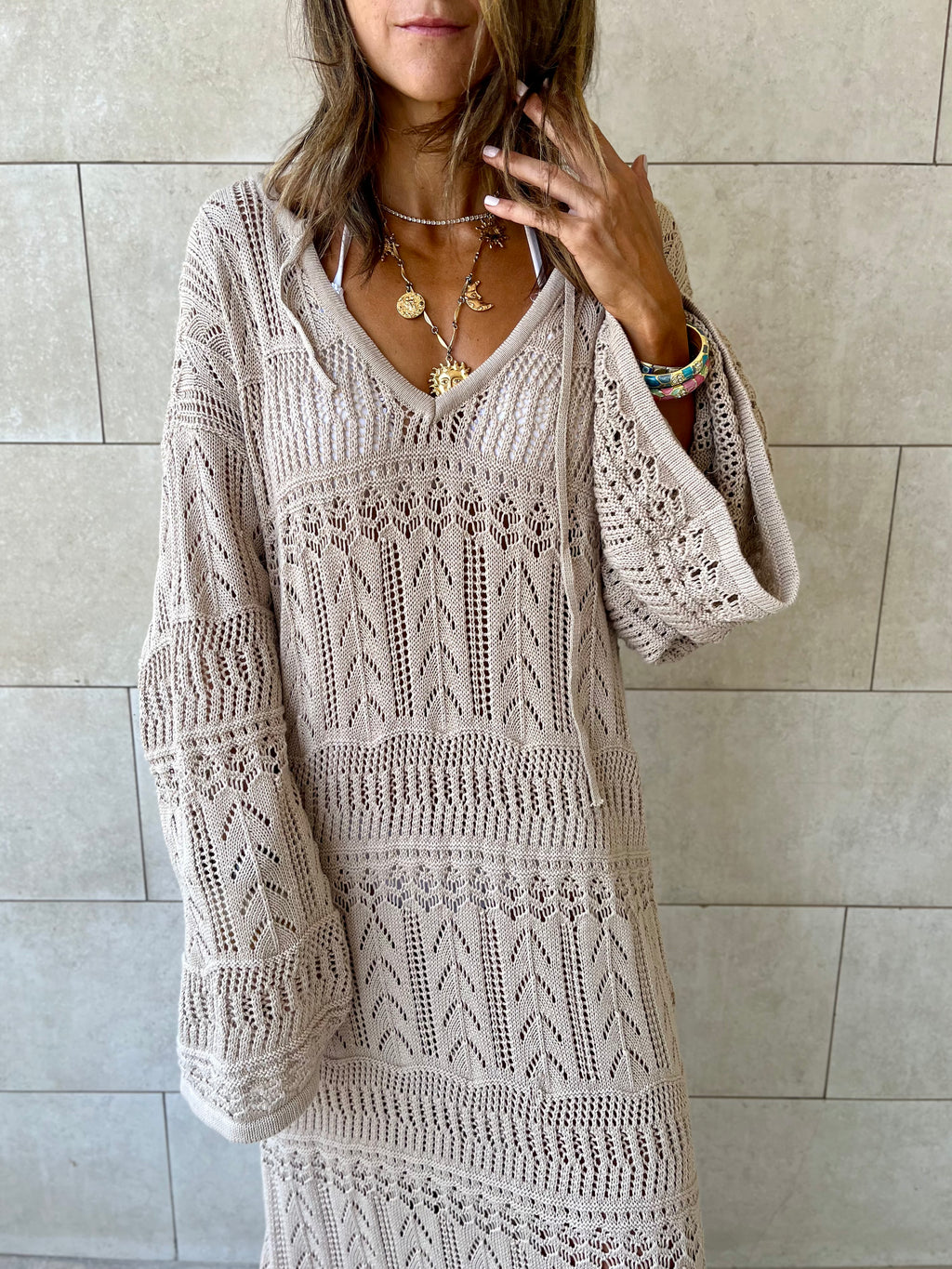Beige Boho Breeze Crochet Cover Up