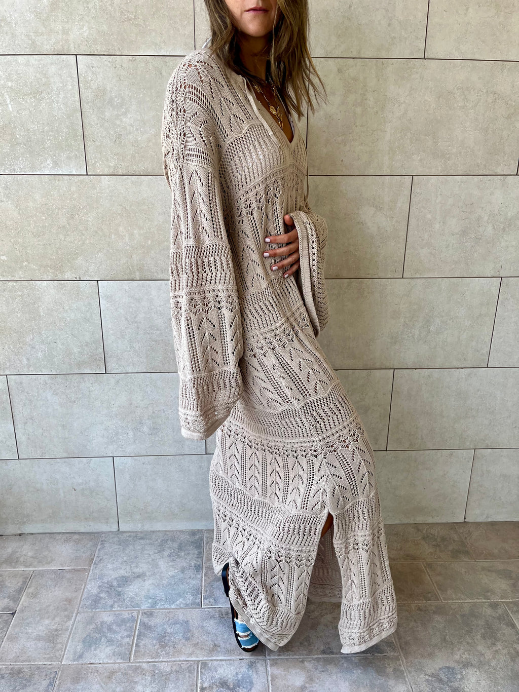 Beige Boho Breeze Crochet Cover Up