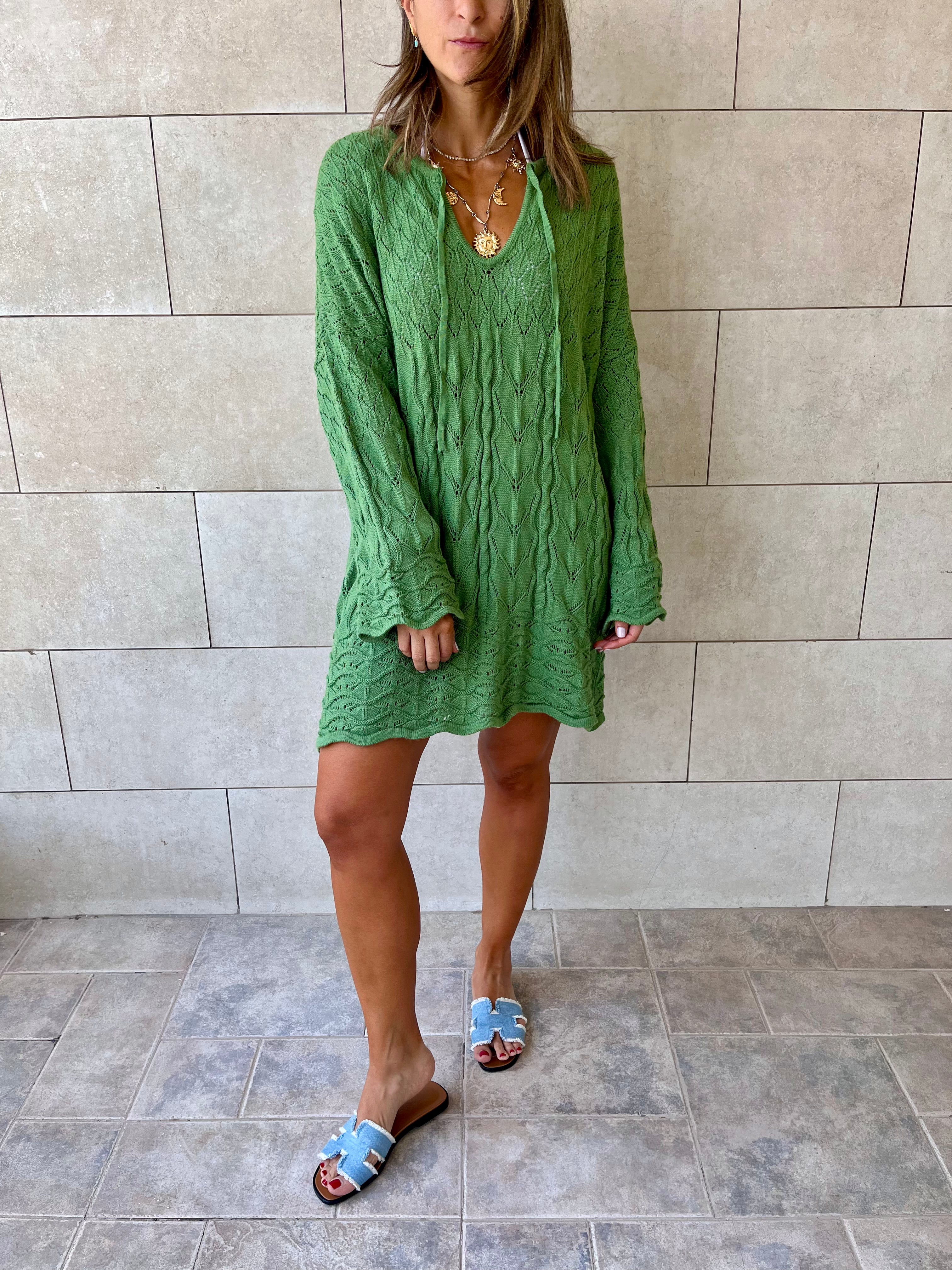 Green Warm Weather Crochet Mini Dress
