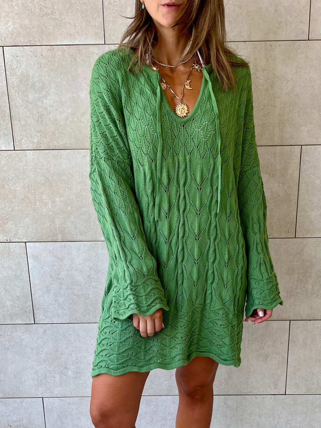 Green Warm Weather Crochet Mini Dress