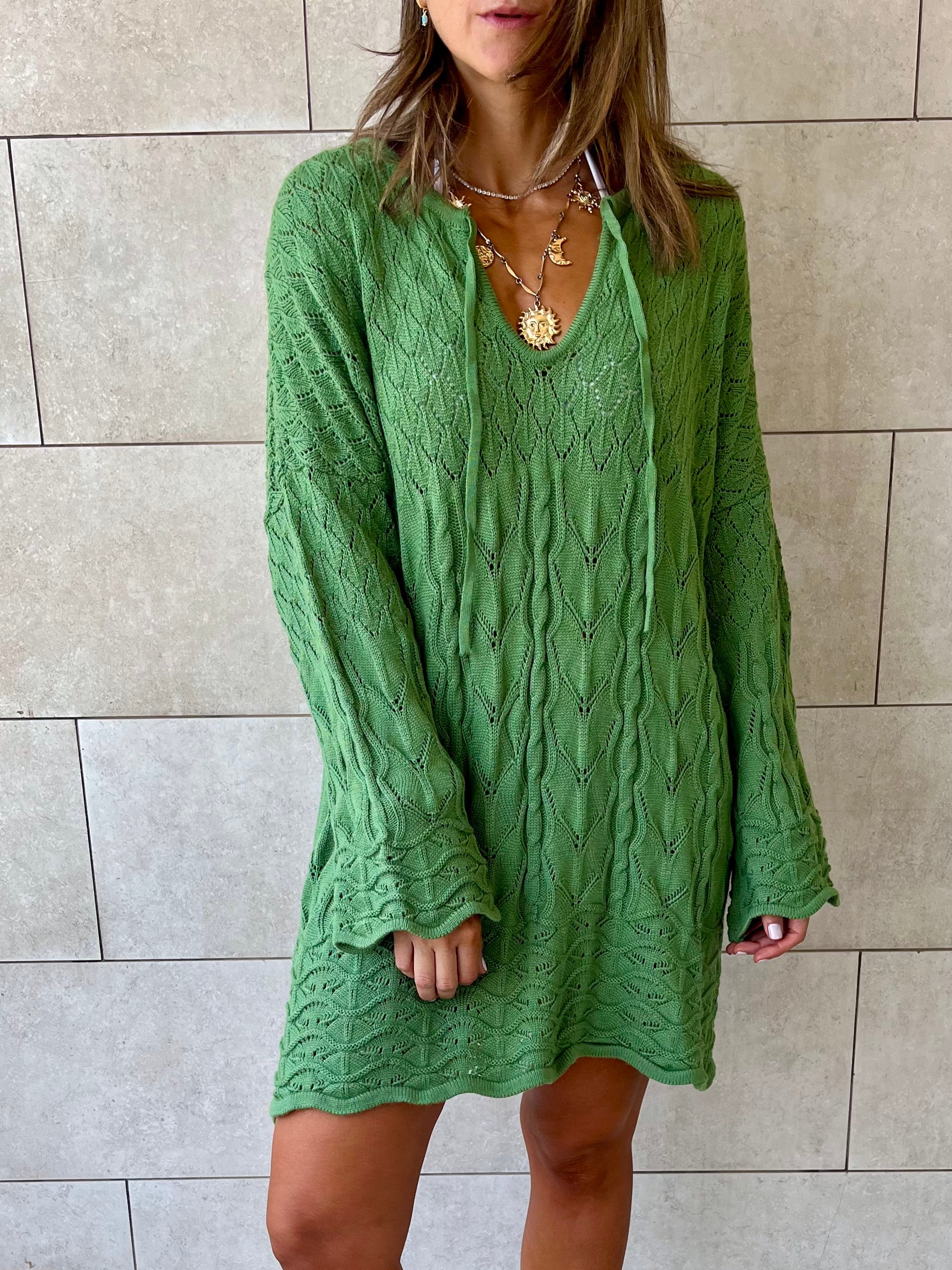 Green Warm Weather Crochet Mini Dress