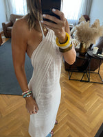 Beige Crisscross Backless Crochet Dress