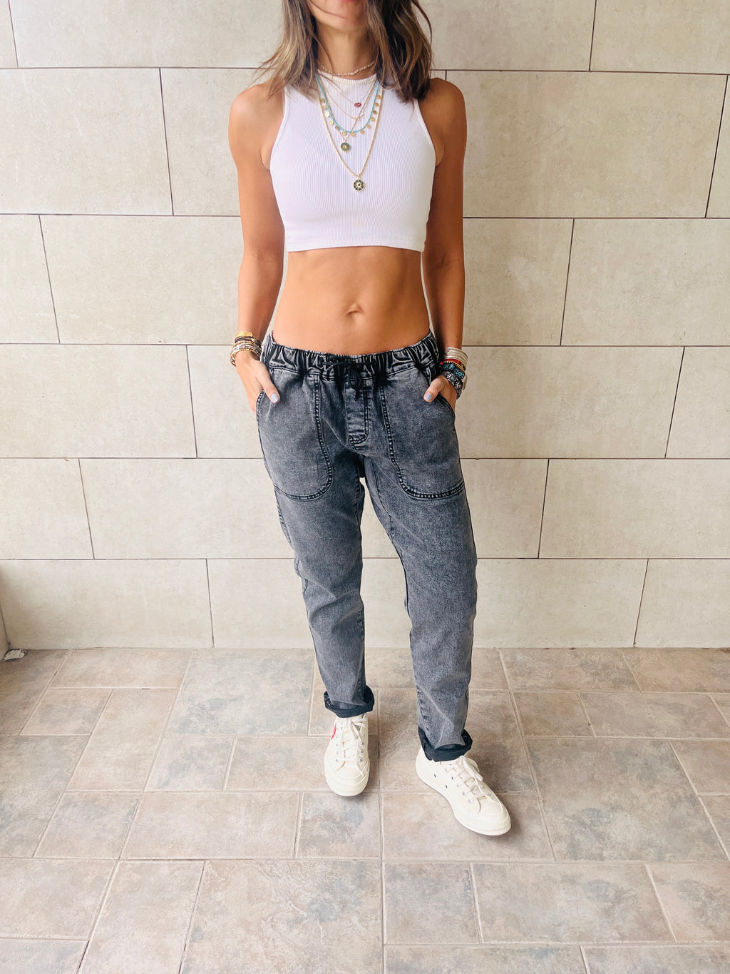 Grey Denim Flex Pants