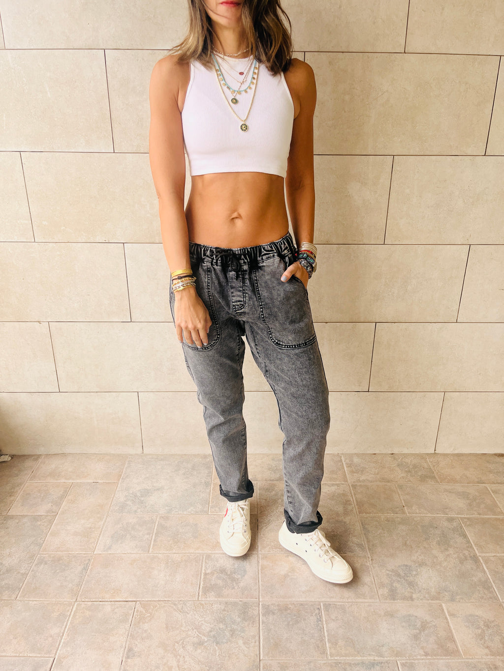 Grey Denim Flex Pants