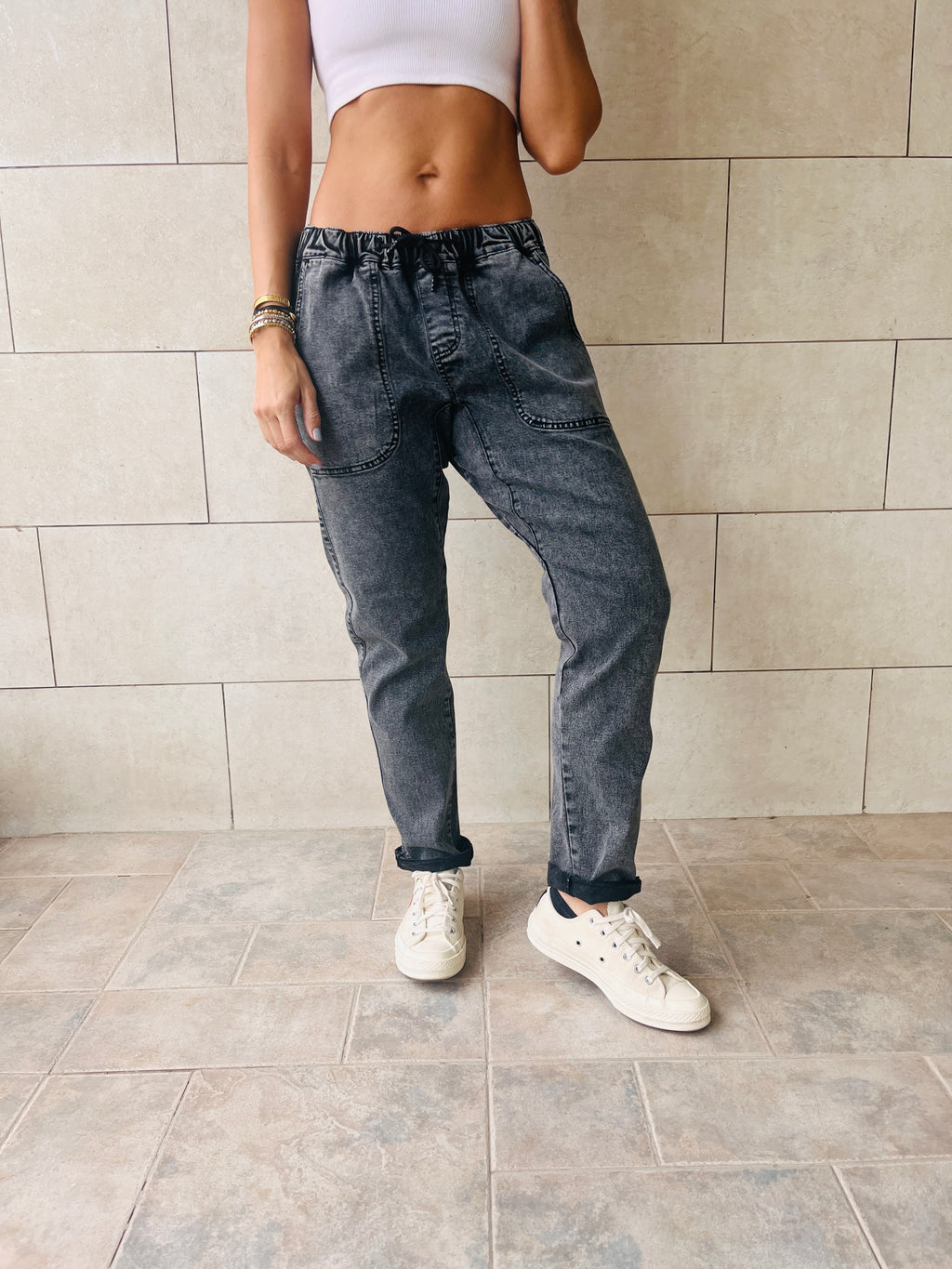 Grey Denim Flex Pants