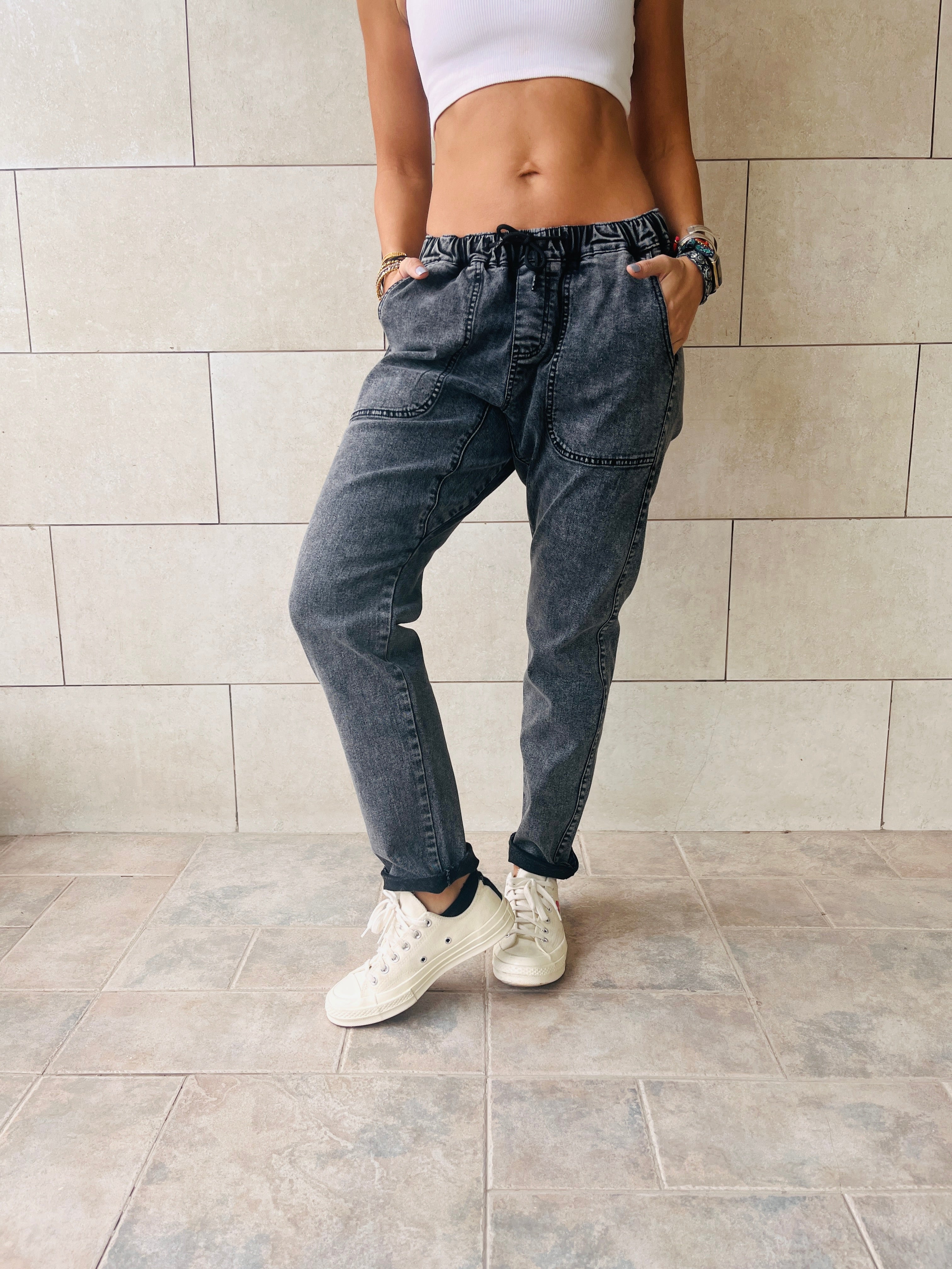 Grey Denim Flex Pants