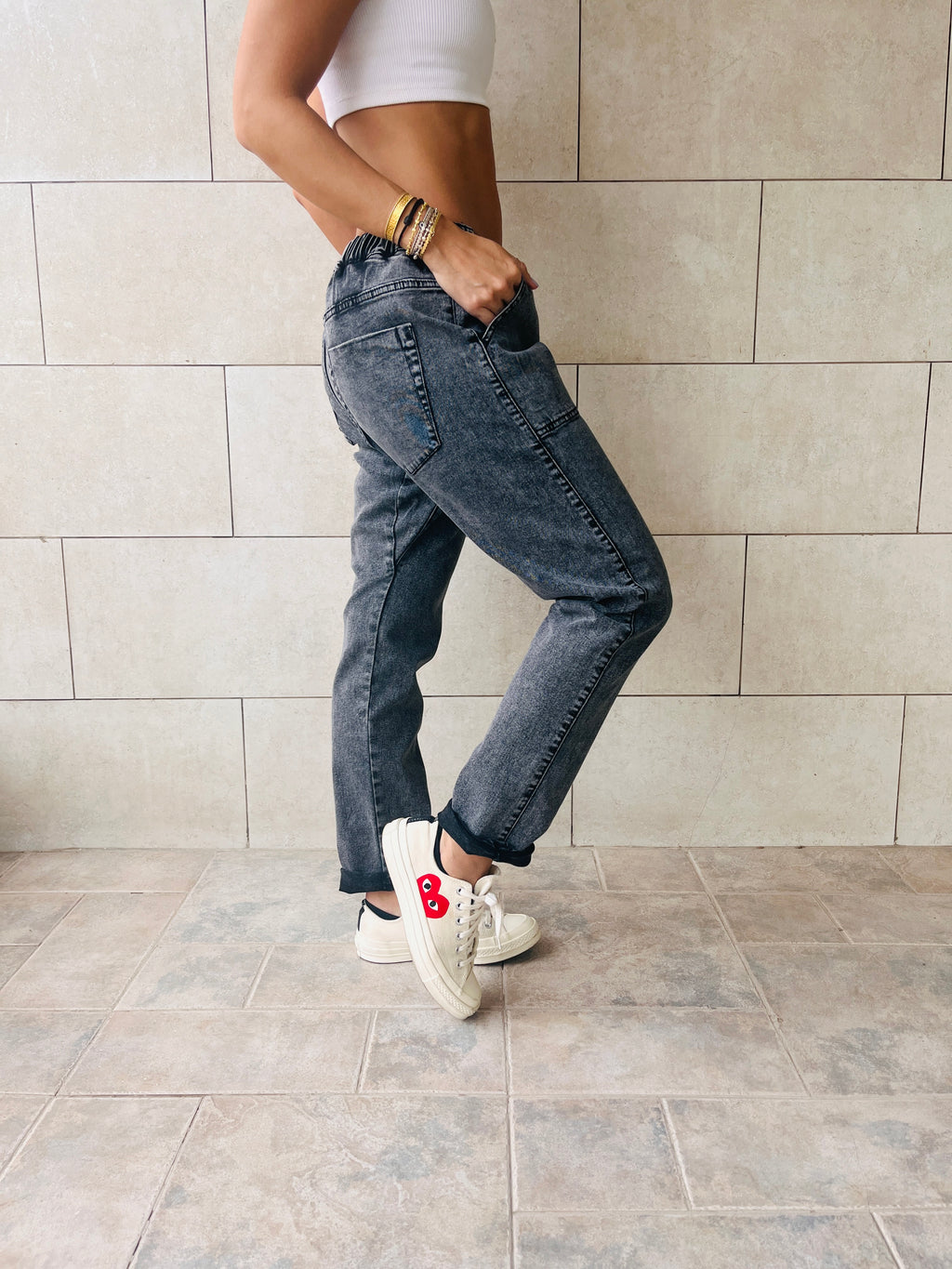 Grey Denim Flex Pants