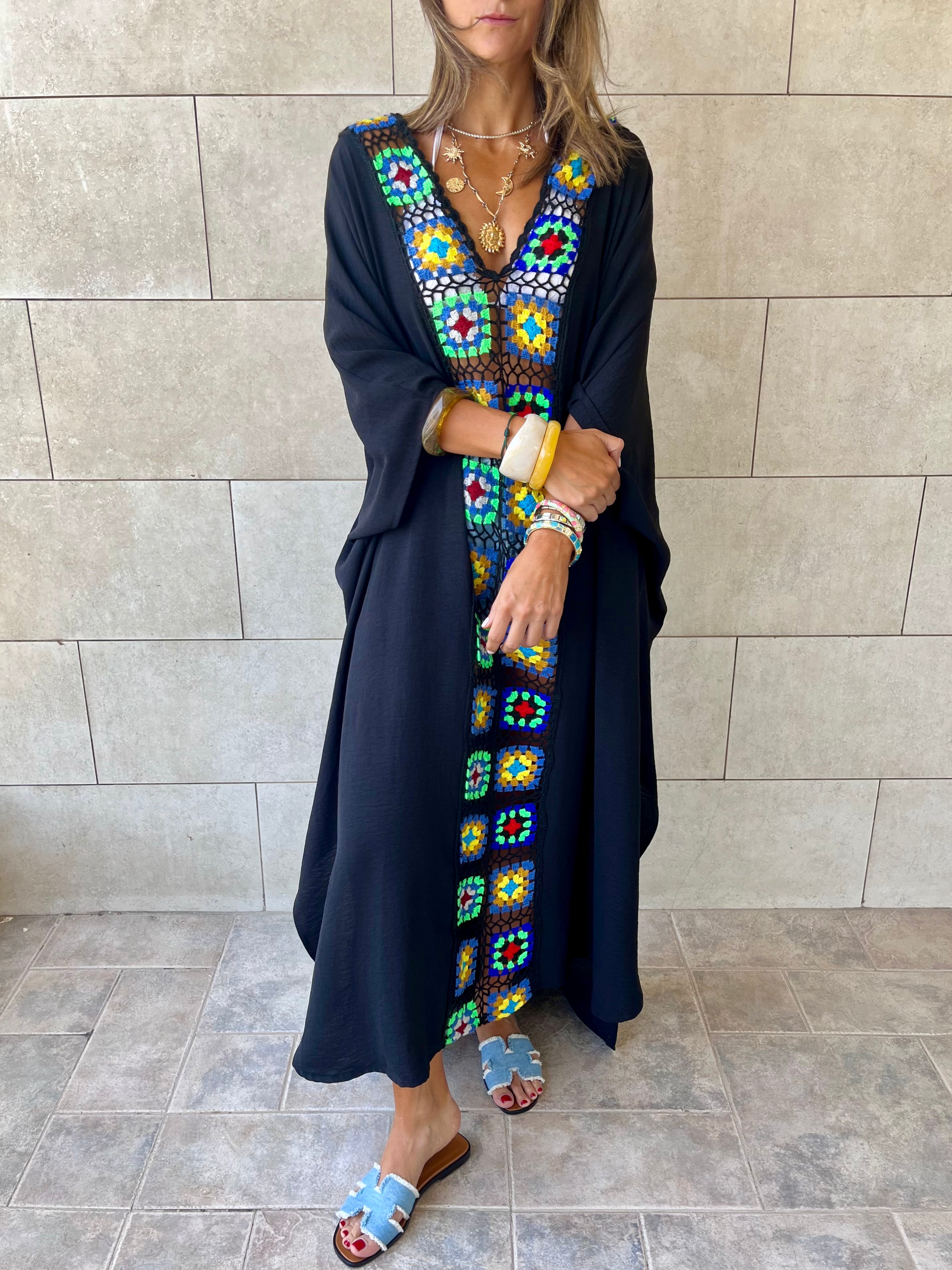 Black Handmade Trim Dress