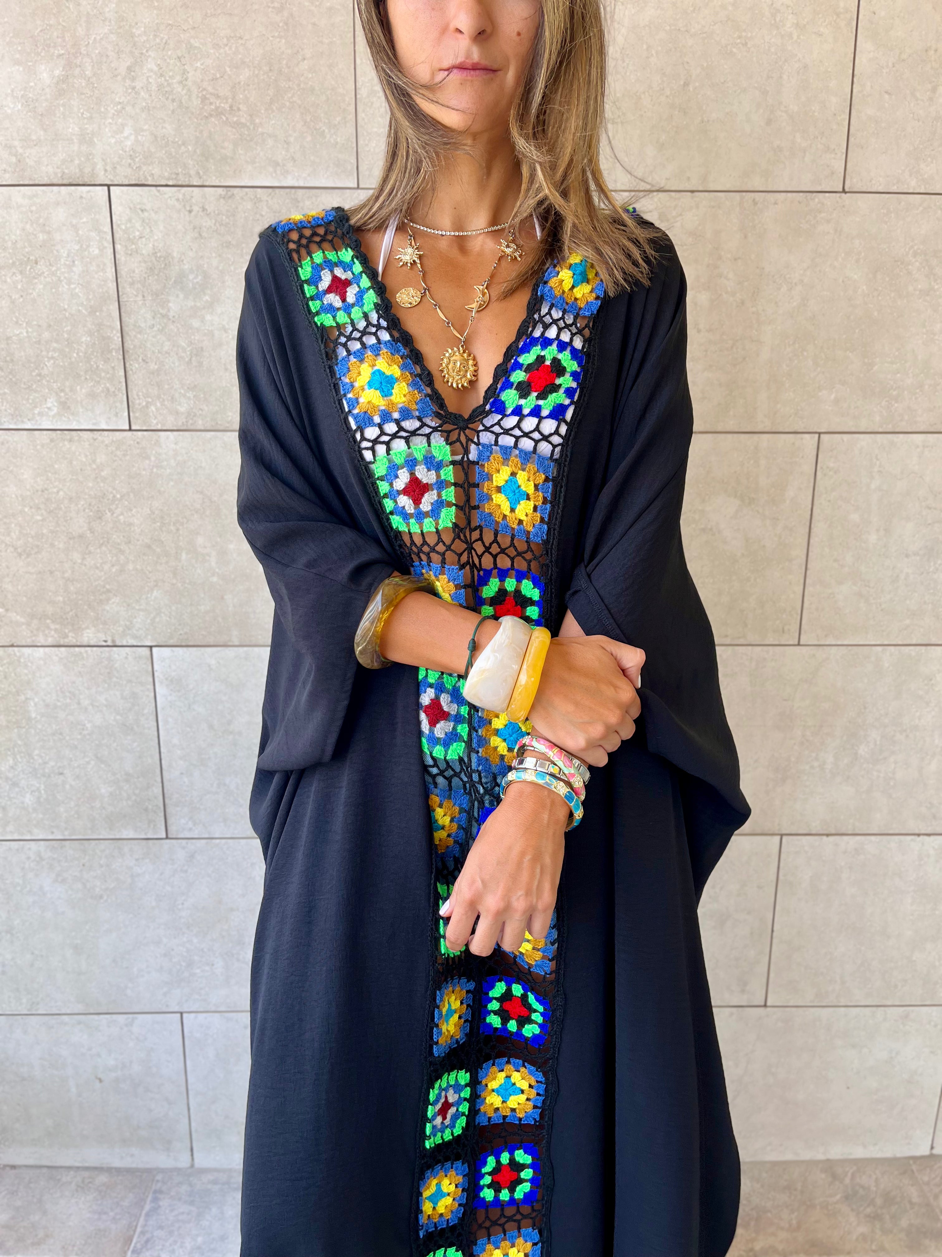 Black Handmade Trim Dress