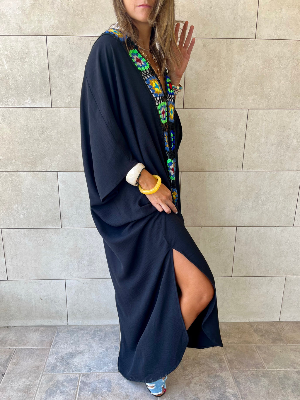 Black Handmade Trim Dress