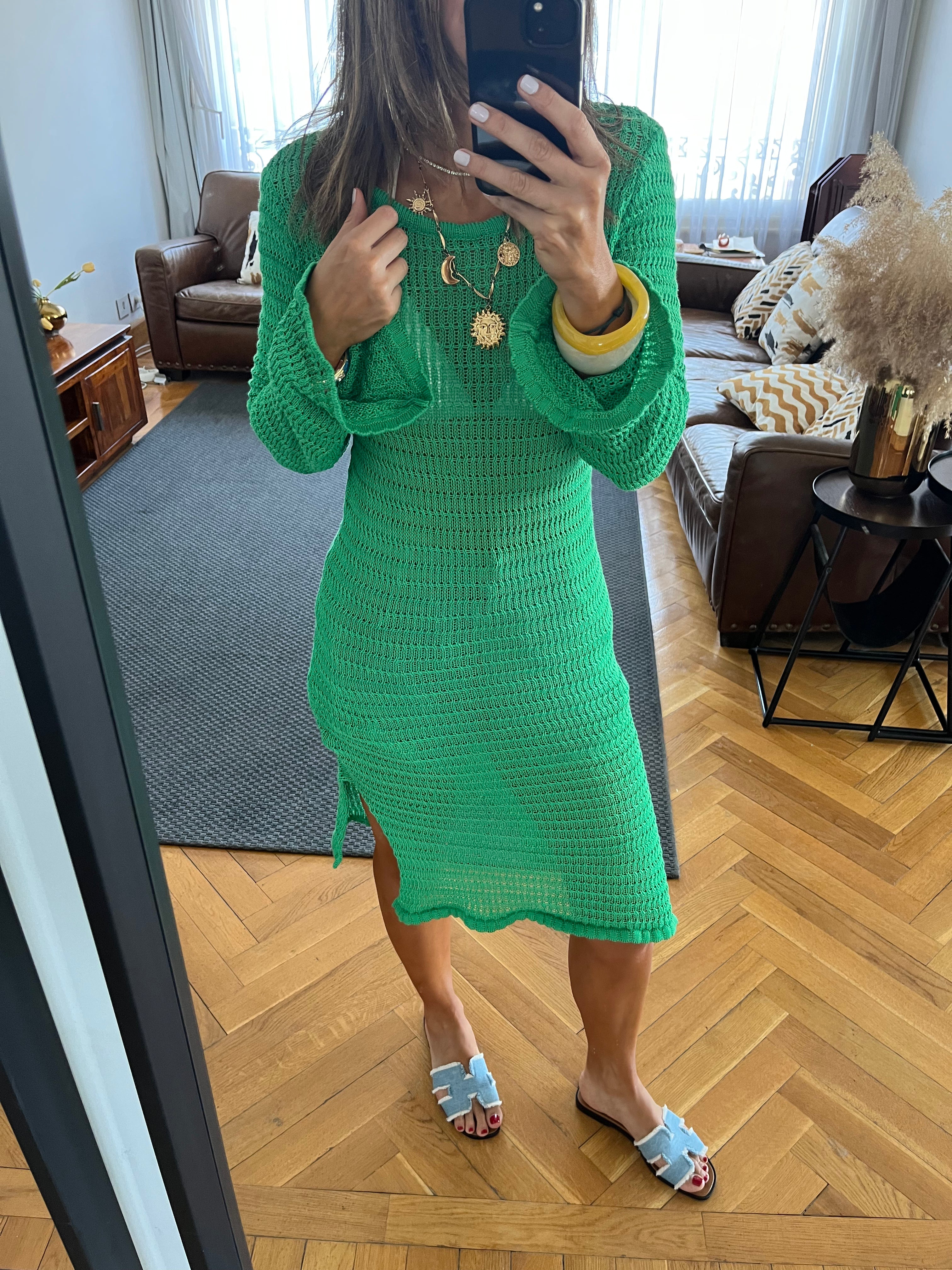 Green Keeping It Casual Crochet Dress Cover Up