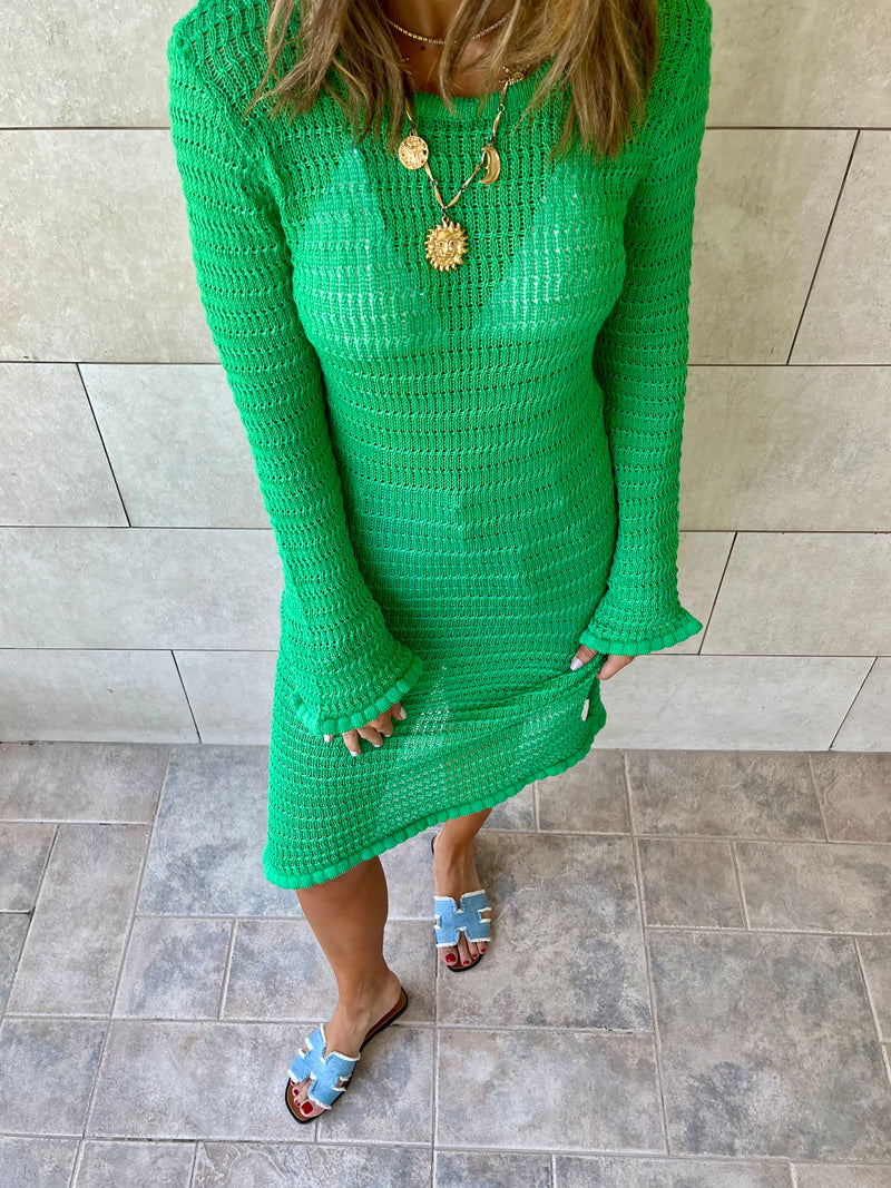 Green Keeping It Casual Crochet Dress Cover Up