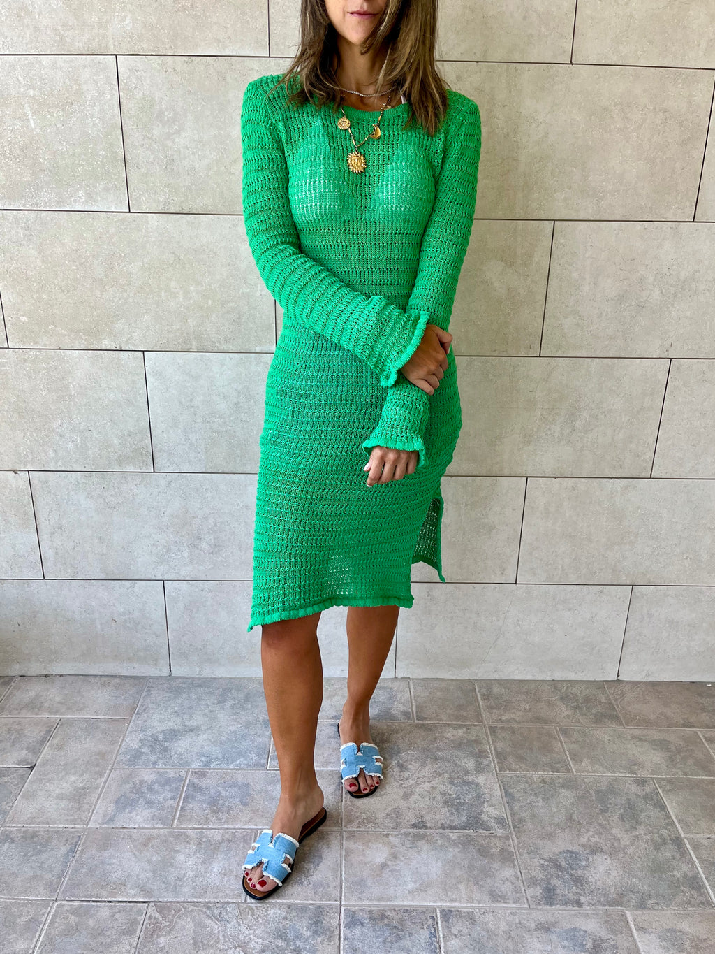 Green Keeping It Casual Crochet Dress Cover Up