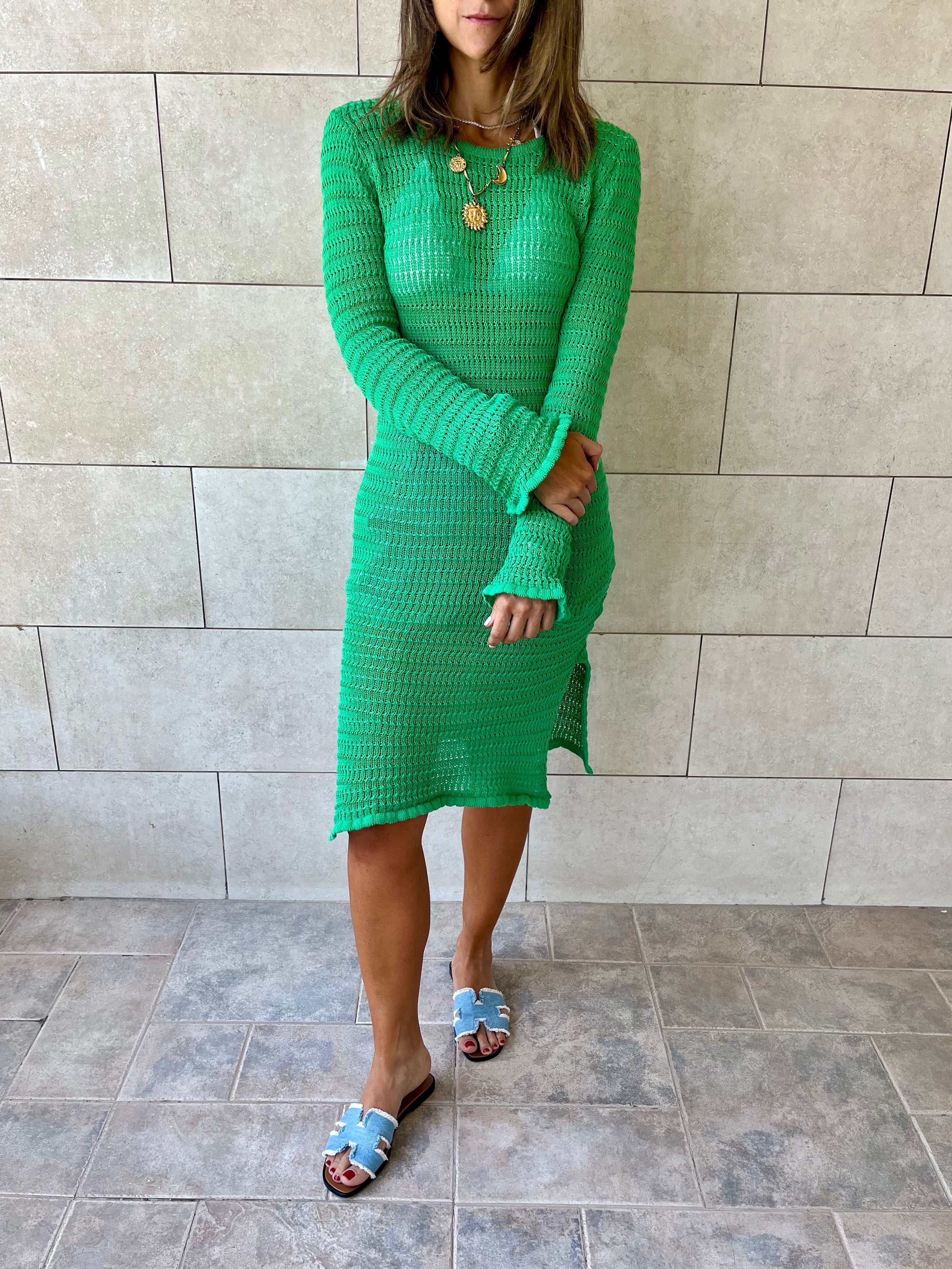 Green Keeping It Casual Crochet Dress Cover Up