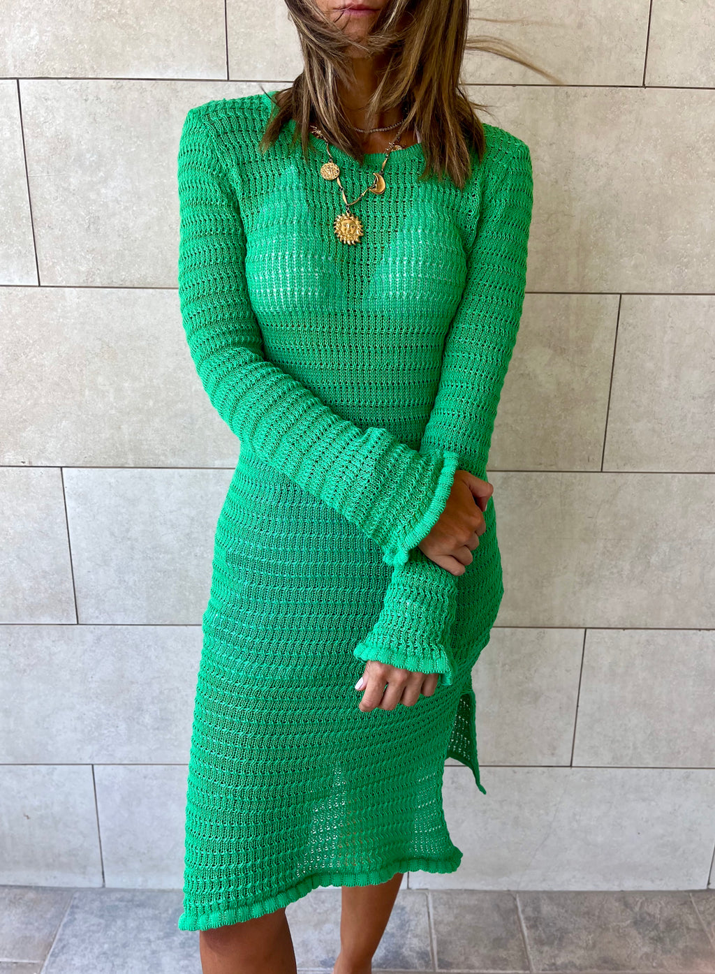 Green Keeping It Casual Crochet Dress Cover Up