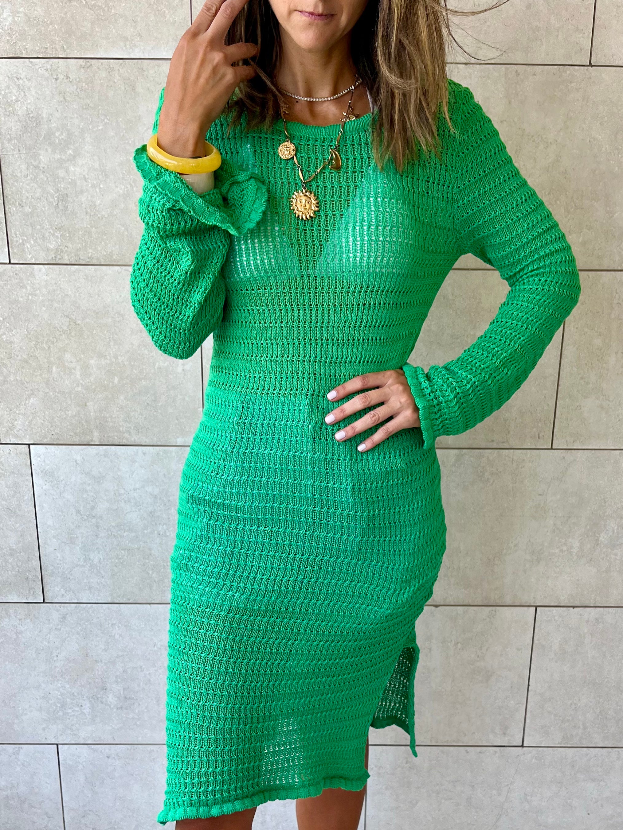 Green Keeping It Casual Crochet Dress Cover Up