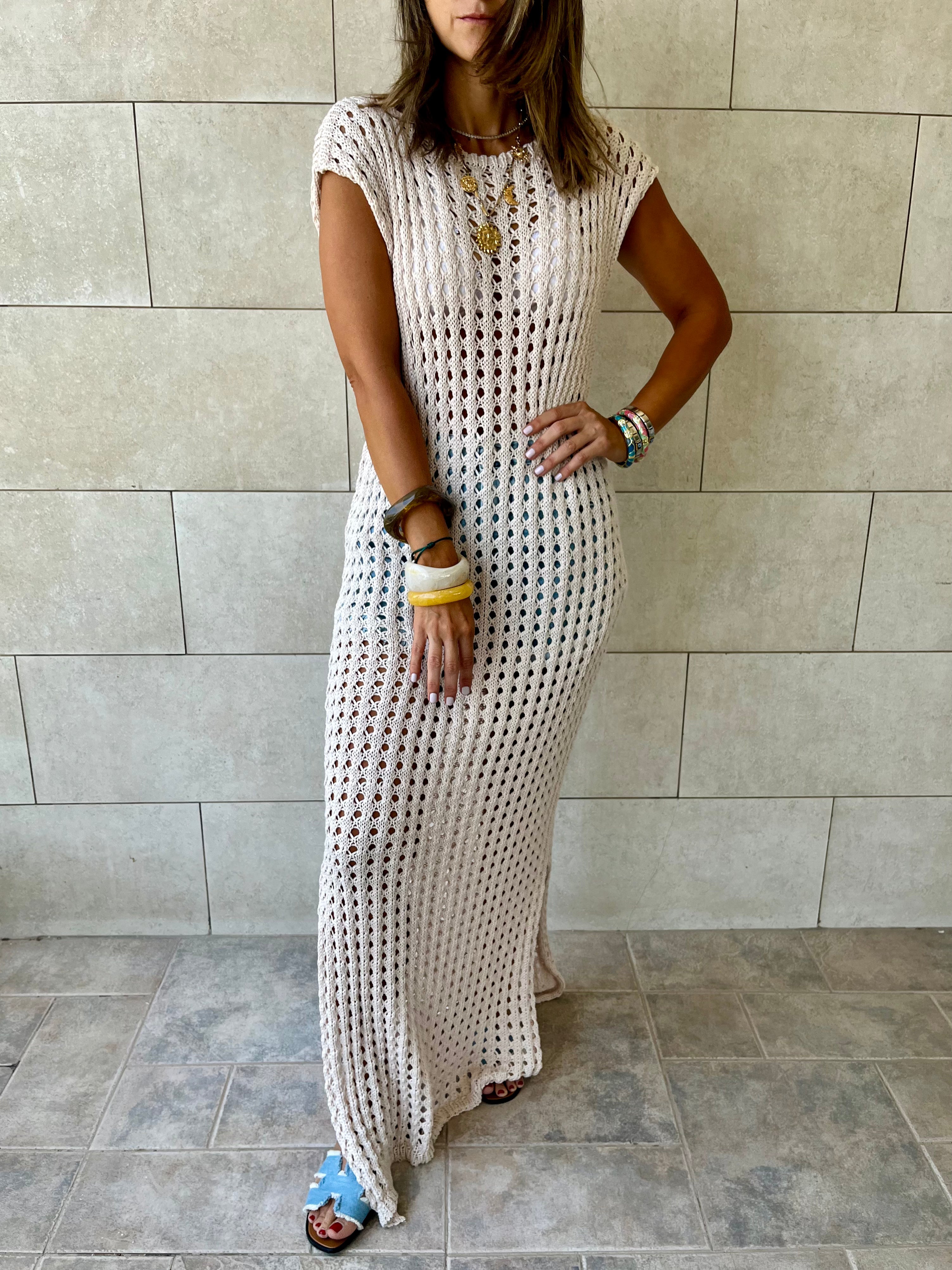 Beige Warm Morning Longline Crochet Coverup