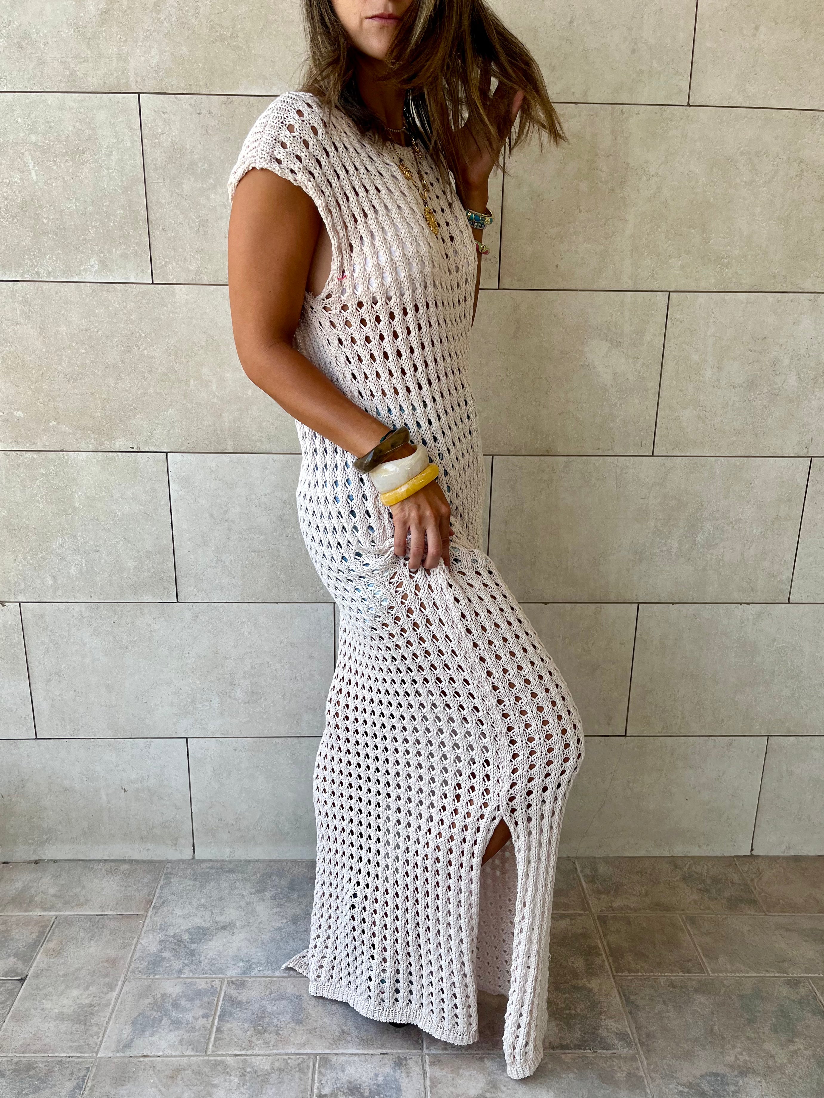 Beige Warm Morning Longline Crochet Coverup