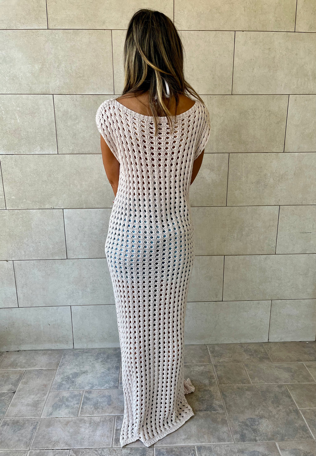 Beige Warm Morning Longline Crochet Coverup